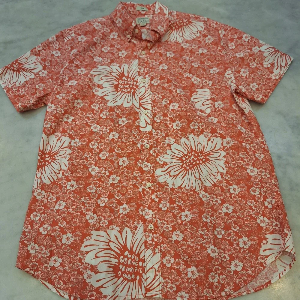 J.Crew Button Down Shortsleeve Shirt‎ Sz Lg Hawaiian Floral Slim Fit Secret Wash